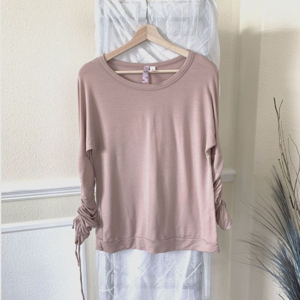 Mauve Pink Long Sleeve Top with Adjustable Ruched Sleeves